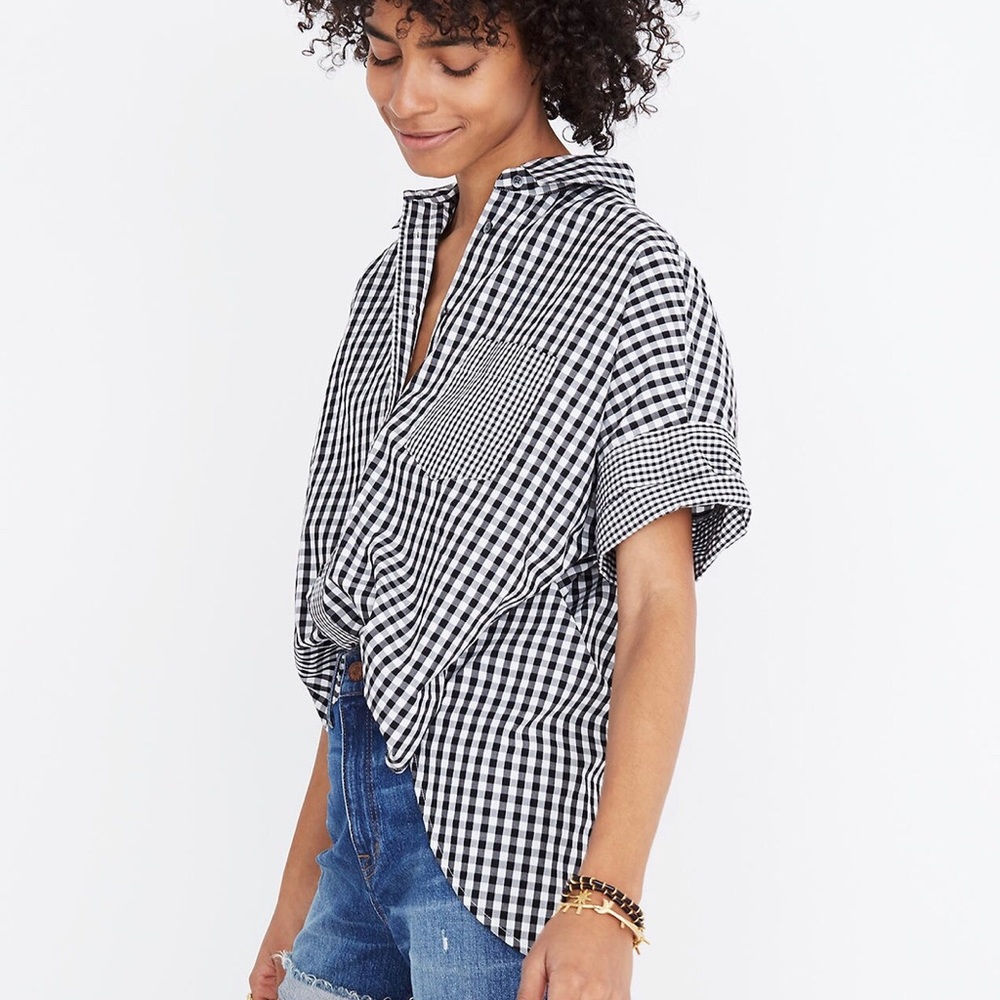 Gingham-Play Button-Down Shirt size medium